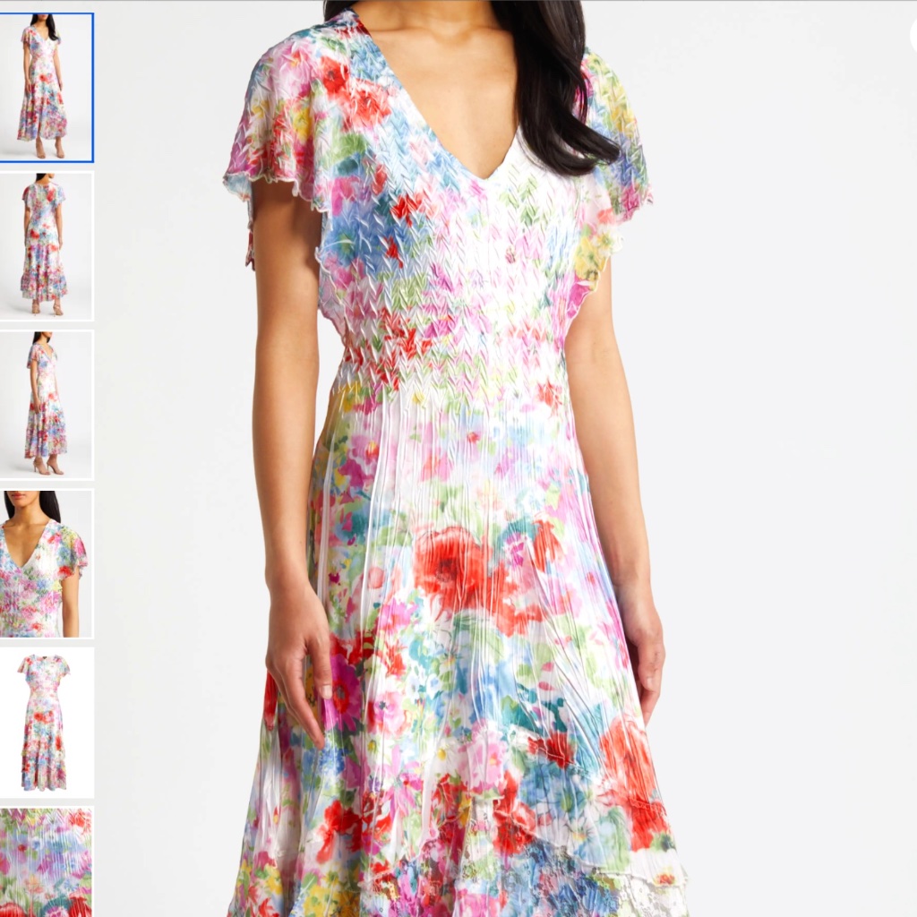 Komarov Floral Flutter Sleeve Chiffon & Charmeuse Maxi Dress, Size L, $359